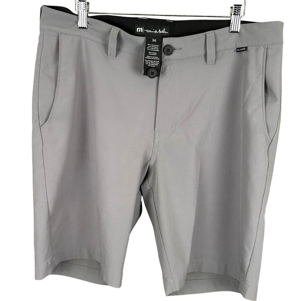 TravisMathew Beck Golf Shorts Mens 34 Grey Micro Check Performance Stretch